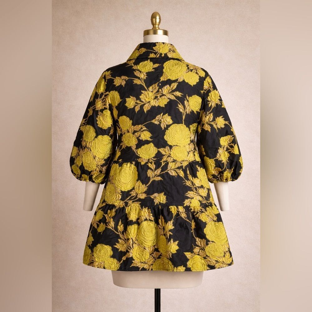 Anthropologie Gold Floral Jacquard Tunic Dress NWT Statement Mod Mini - Picture 3 of 9